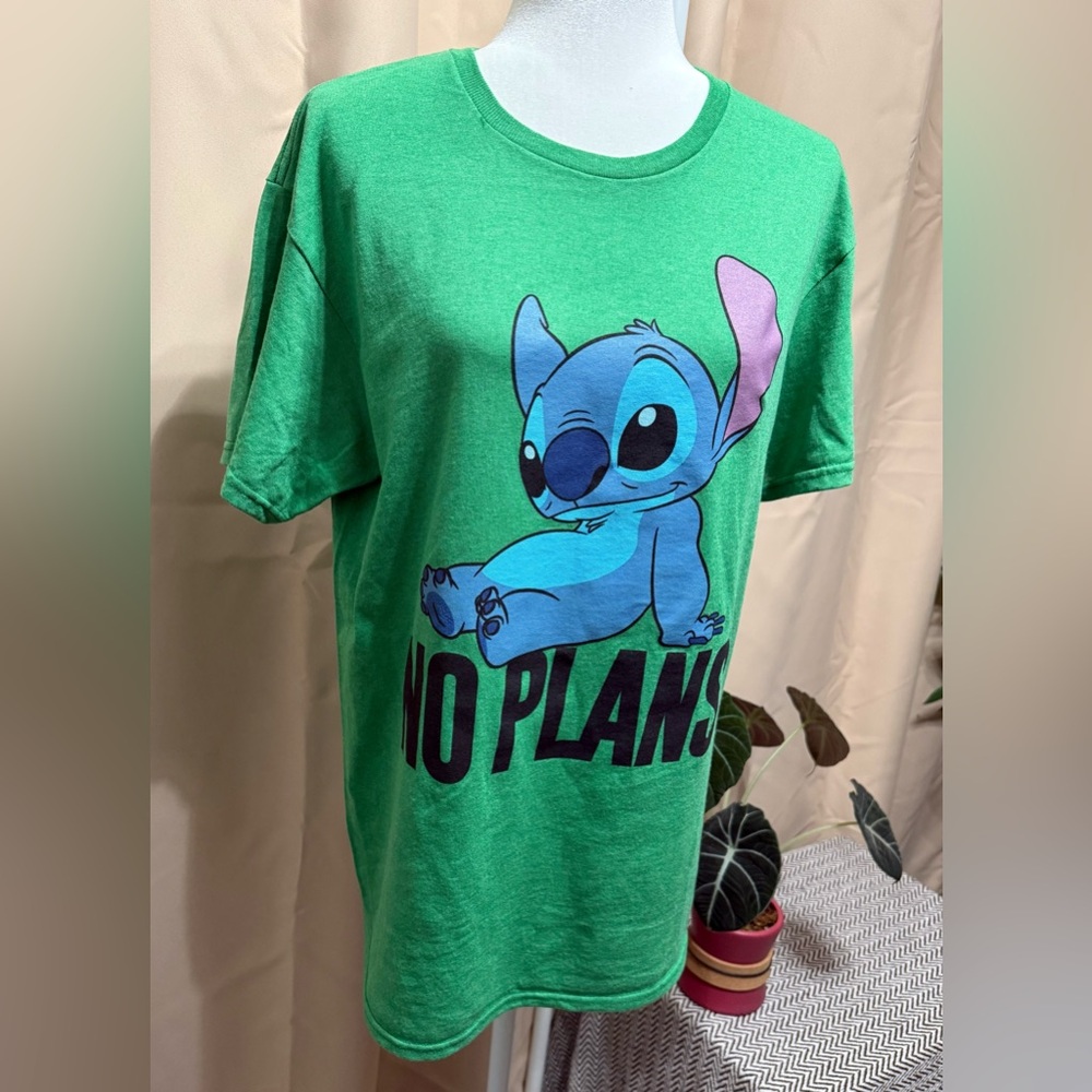 Disney Stitch "No Plans" Graphic Tee - Sage Green - Unisex M - NWOT - Picture 2 of 9